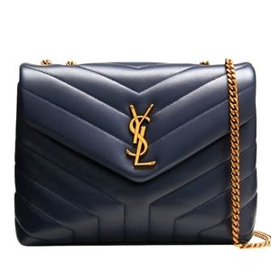 SAINT LAURENT LOULOU SMALL MATELASSE Y LEATHER SHOULDER BAG (BLUE)